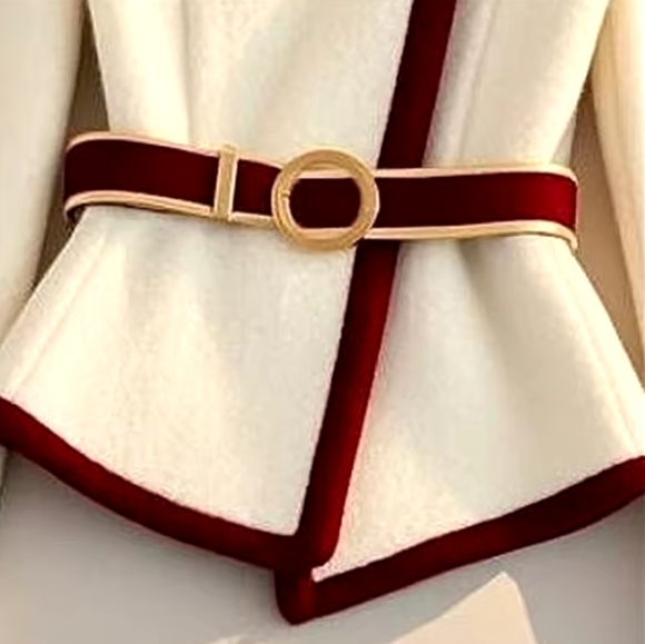 White Jacket Women Design Irregular Coat Autumn Winter Chic Diamond Belt Cardiga - Picture 2 of 7